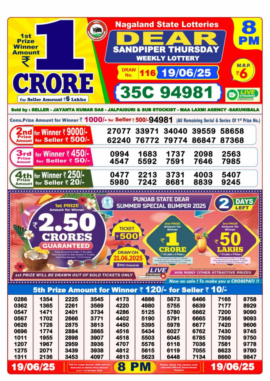 Dear Lottery 8 PM Result – Live Draw Image
