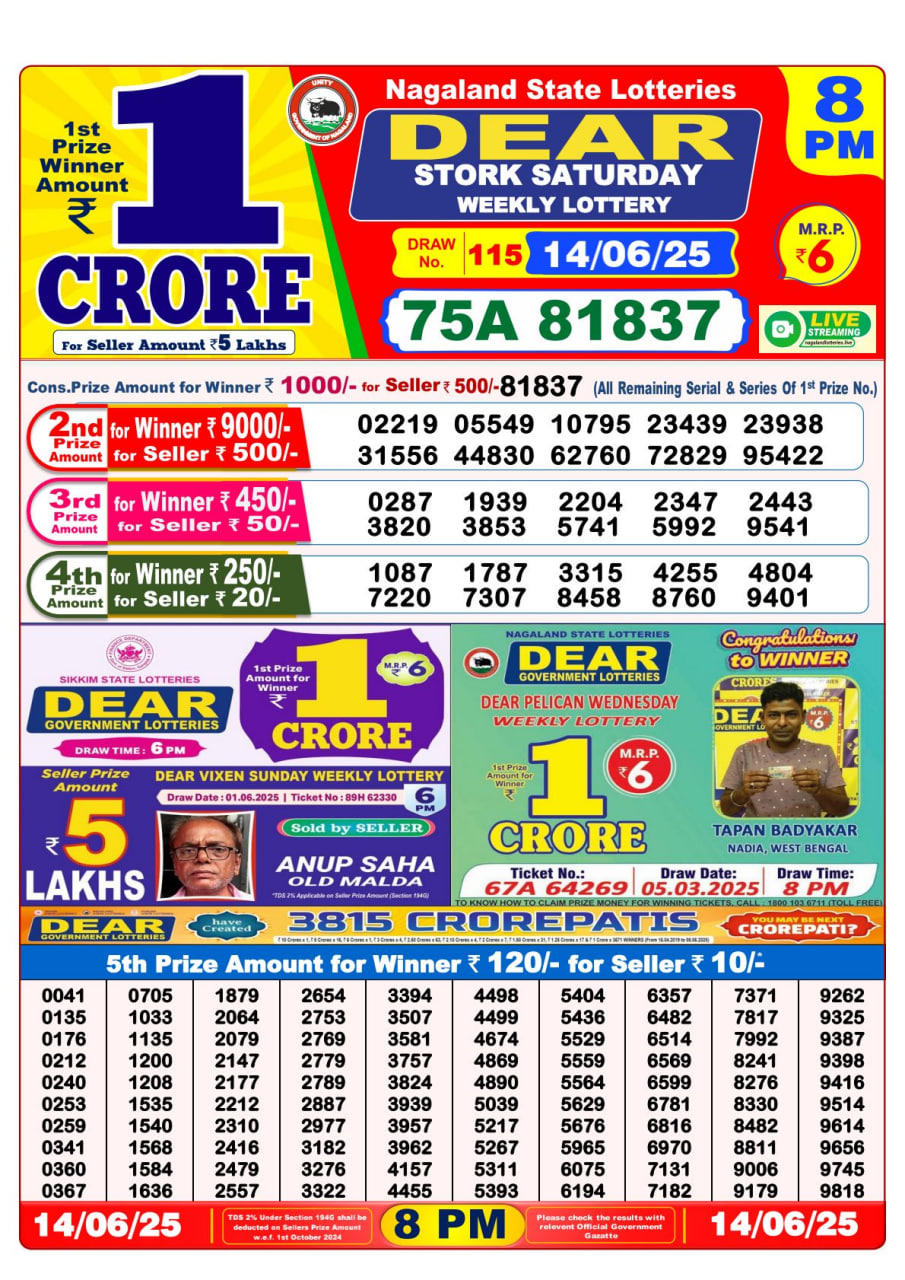 Dear Lottery 8 PM Result – Live Draw Image