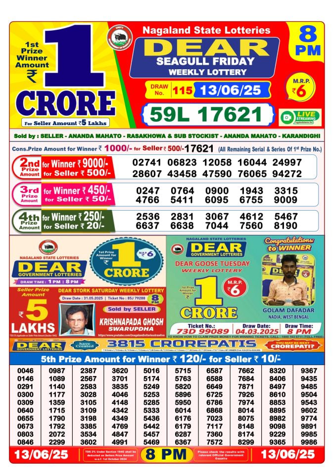 Dear Lottery 8 PM Result – Live Draw Image