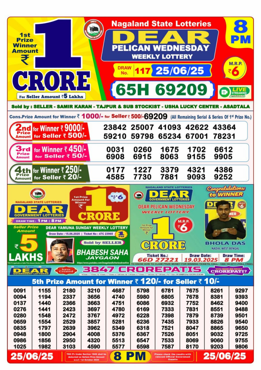 Dear Lottery 8 PM Result – Live Draw Image