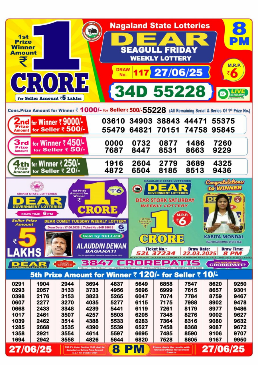Dear Lottery 8 PM Result – Live Draw Image