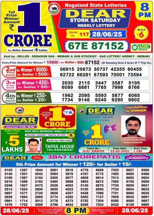 Dear Lottery 8 PM Result – Live Draw Image