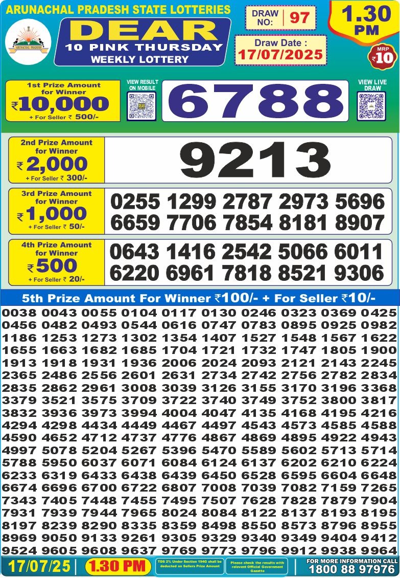 Dear 10 1.30 PM Lottery Result 26/03/25 - Nagaland State Lottery Sambad