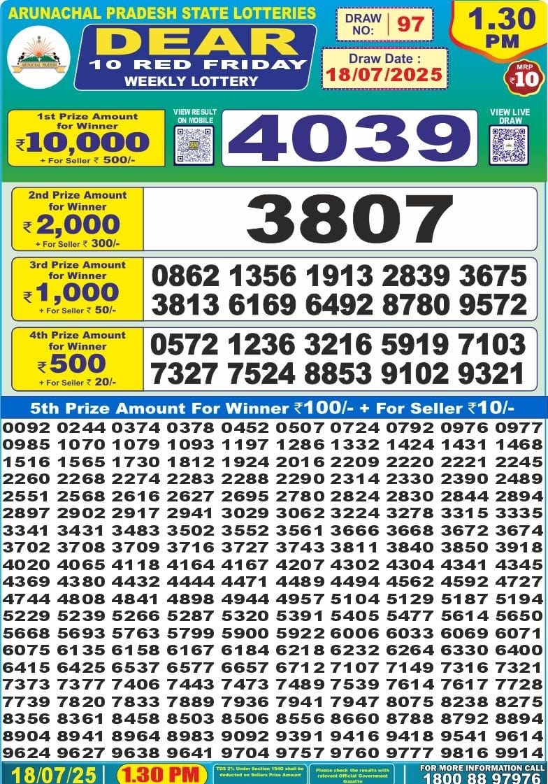 Dear 10 1.30 PM Lottery Result 26/03/25 - Nagaland State Lottery Sambad
