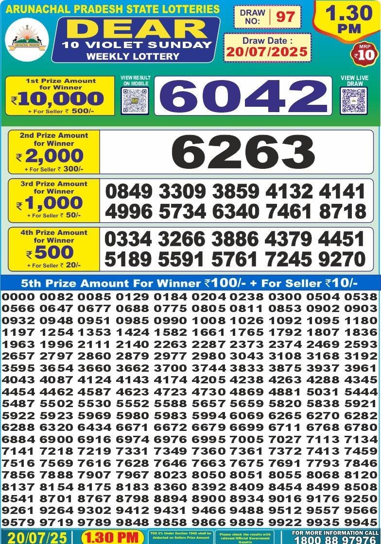 Dear 10 1.30 PM Lottery Result 26/03/25 - Nagaland State Lottery Sambad