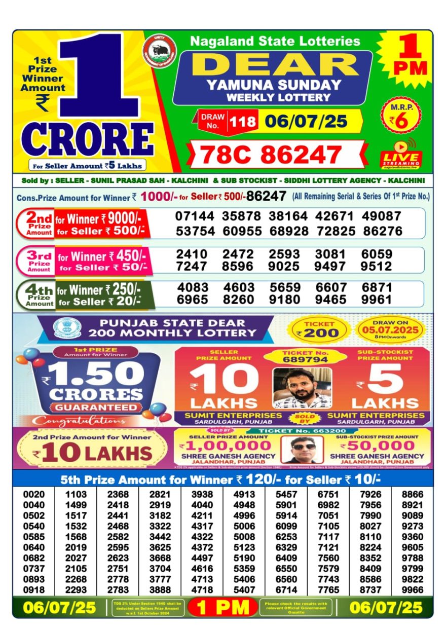 1 PM Lottery Result
