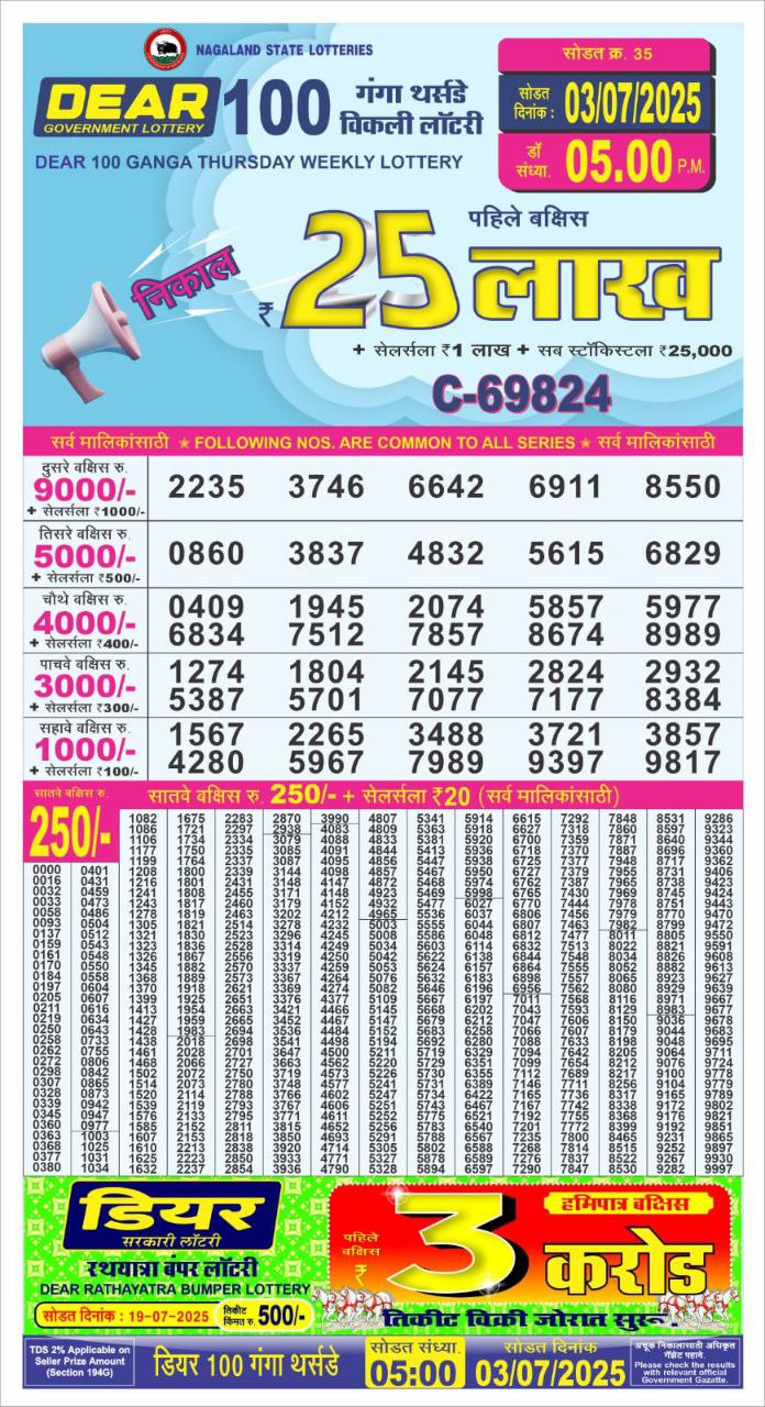 Dear 50 5 PM Lottery Result 23/03/2025 - Nagaland State Lottery Sambad