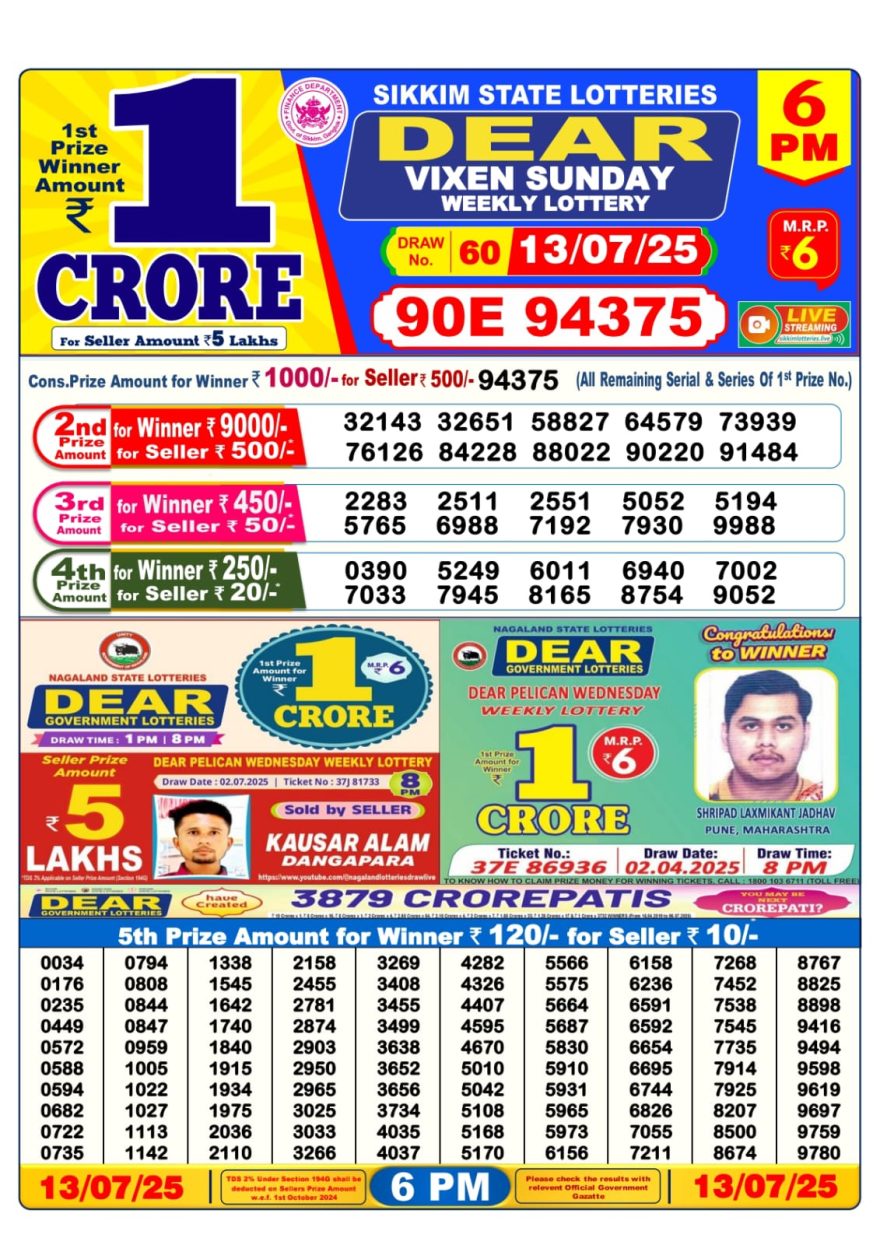 6 PM Lottery Result