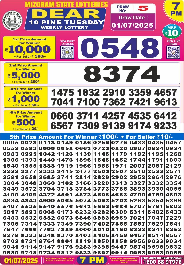 Nagaland State Lottery Dear 10 7 PM Result 26/03/25