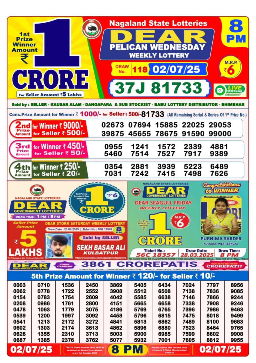 Dear Lottery Result 8 PM – Live Draw Image