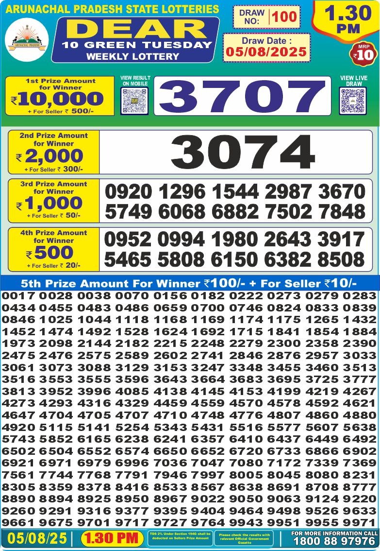 Dear 10 1.30 PM Lottery Result 26/03/25 - Nagaland State Lottery Sambad