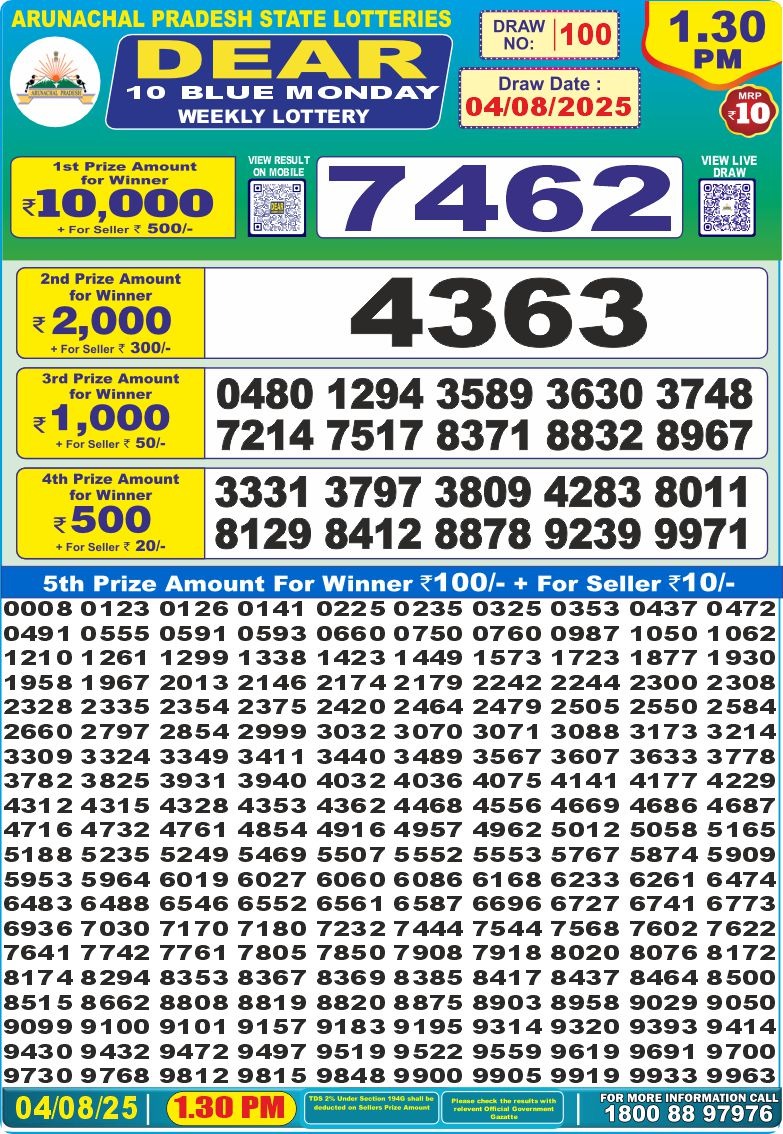 Dear 10 1.30 PM Lottery Result 26/03/25 - Nagaland State Lottery Sambad
