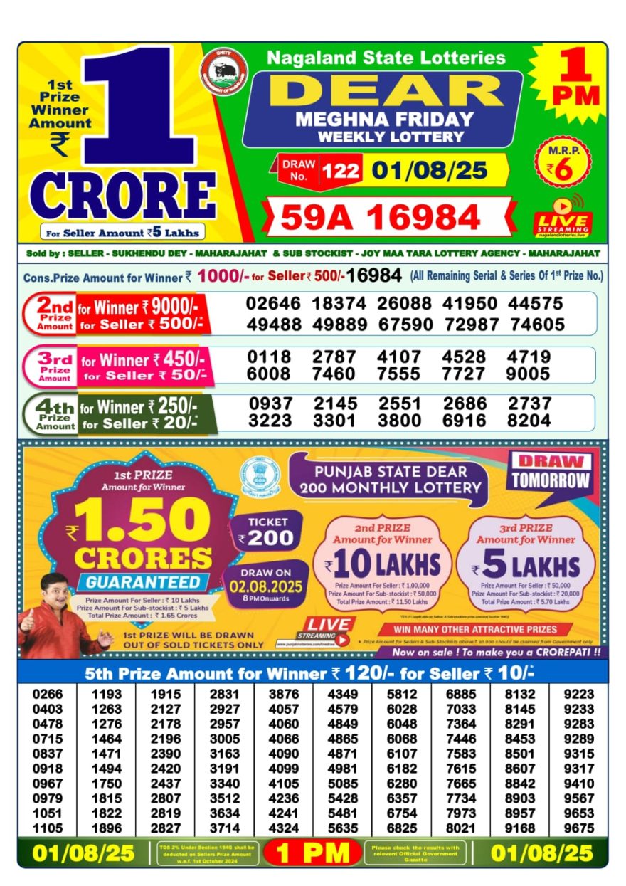 1 PM Lottery Result