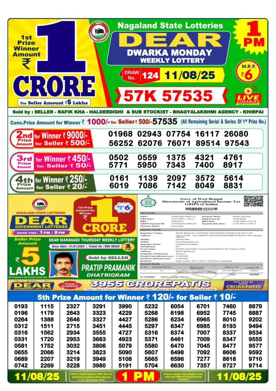 1 PM Lottery Result