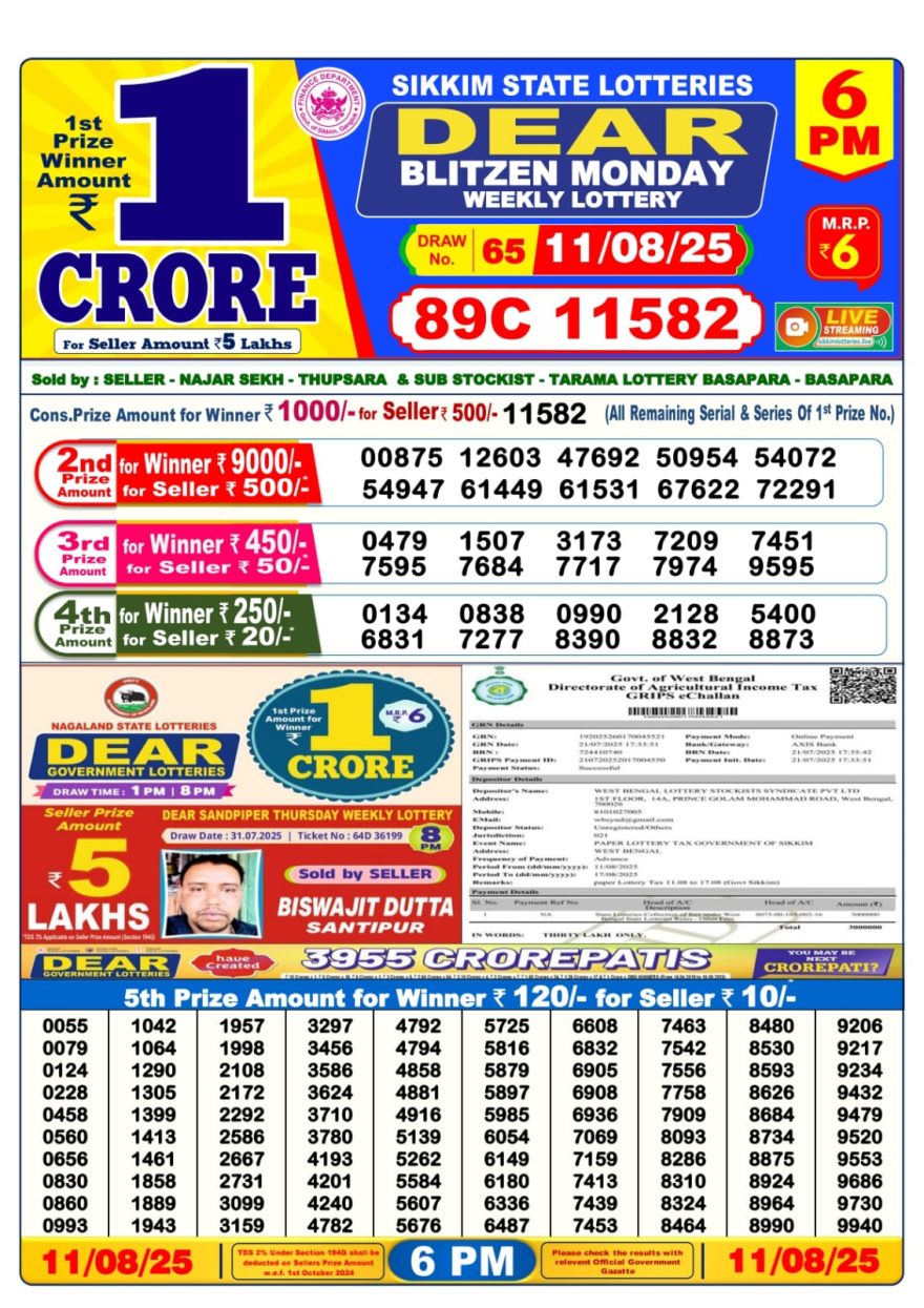 6 PM Lottery Result