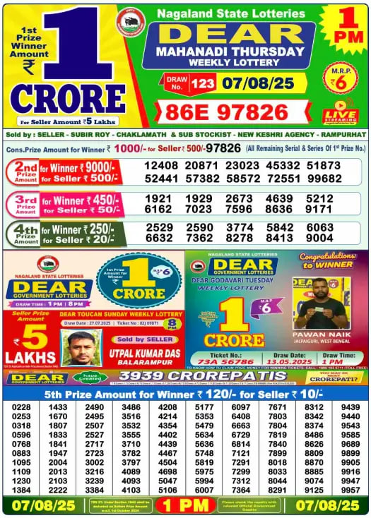 1 PM Lottery Result