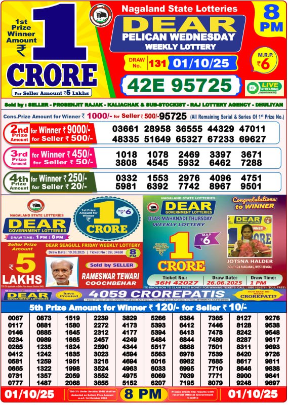 Dear Lottery Result 8 PM – Live Draw Image
