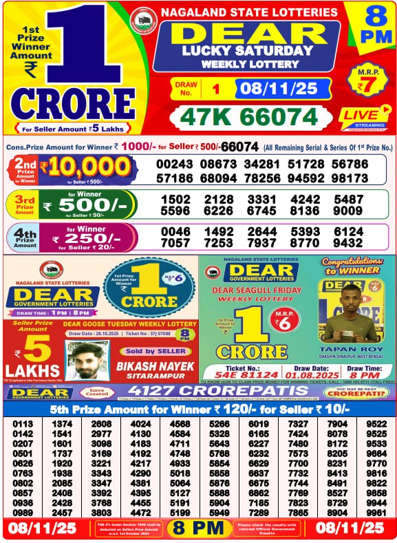 Dear Lottery Result 8&nbsp;PM – Live Draw Image