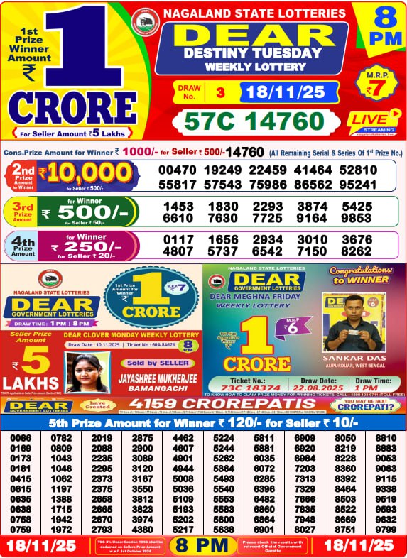Dear Lottery Result 8 PM – Live Draw Image
