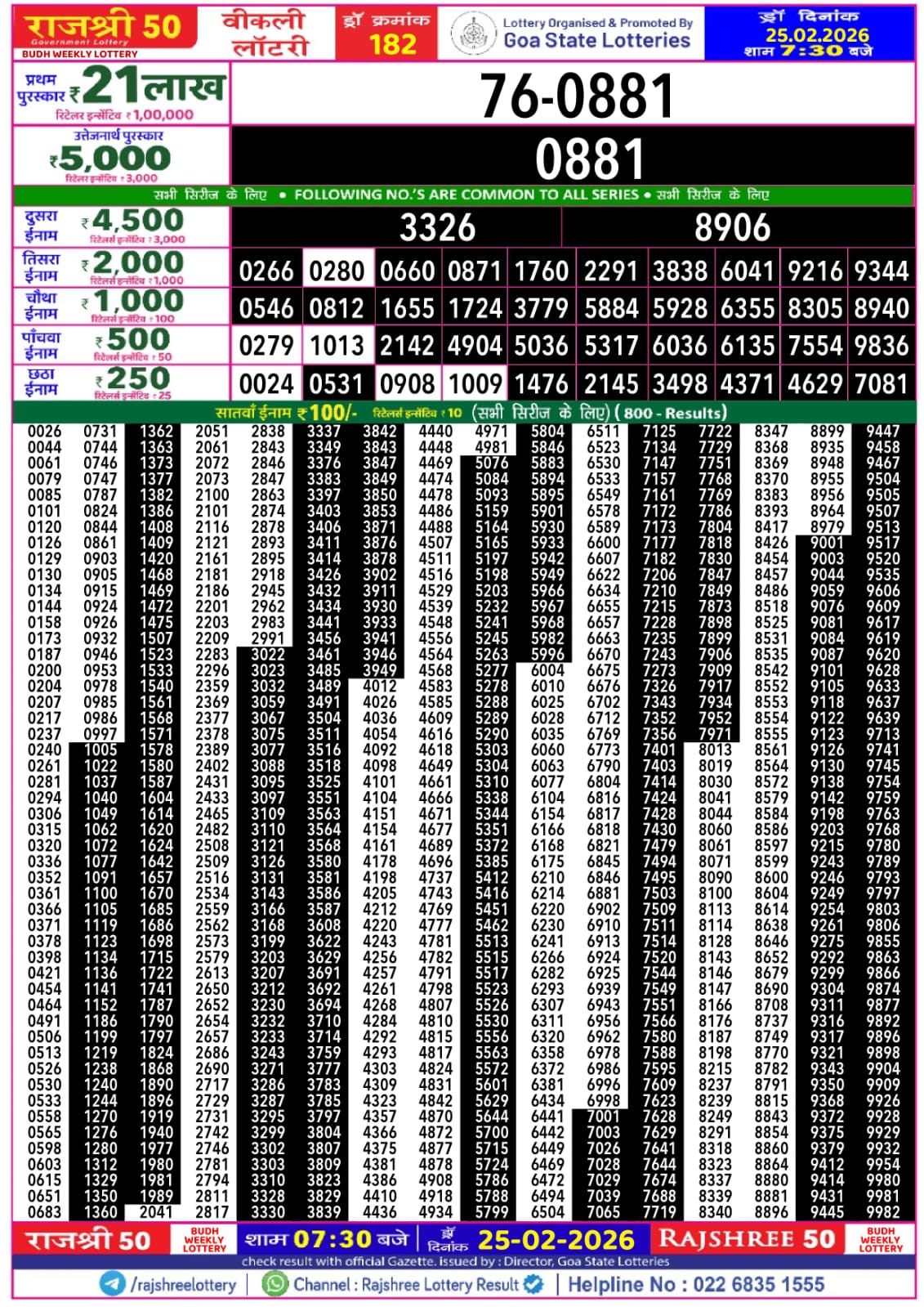 Rajshree 50 7:30 PM Result