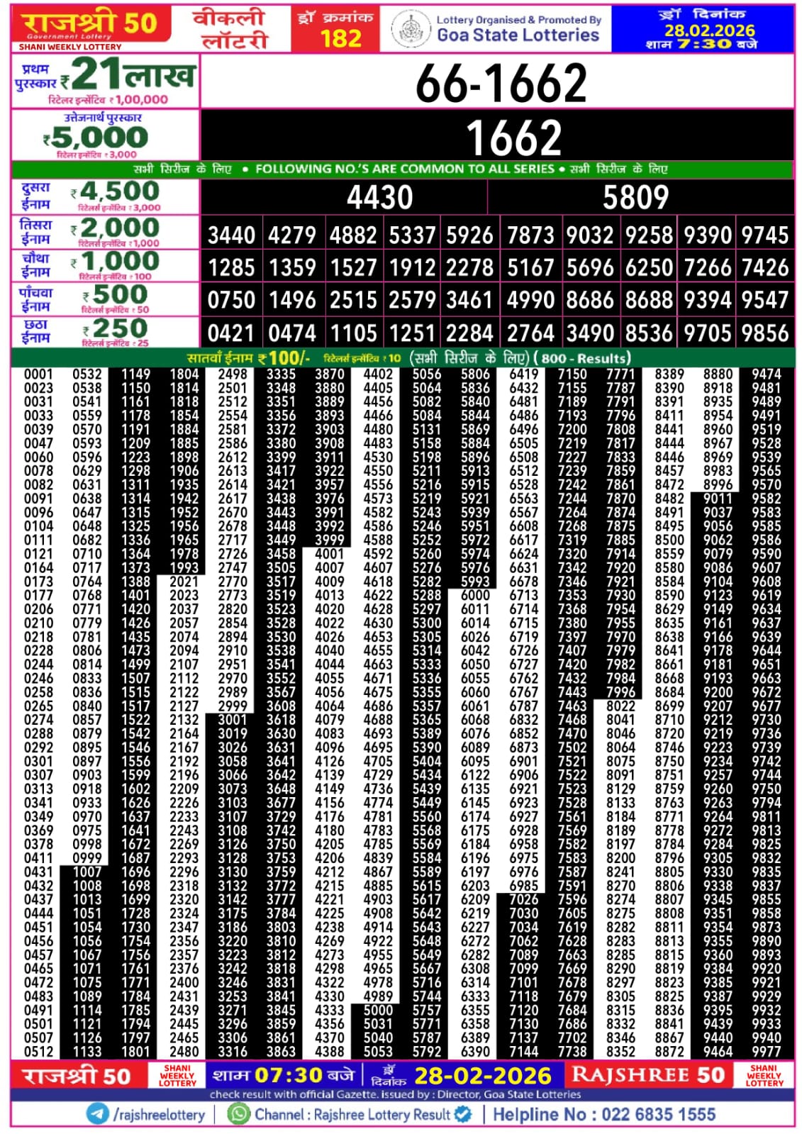Rajshree 50 7:30 PM Result