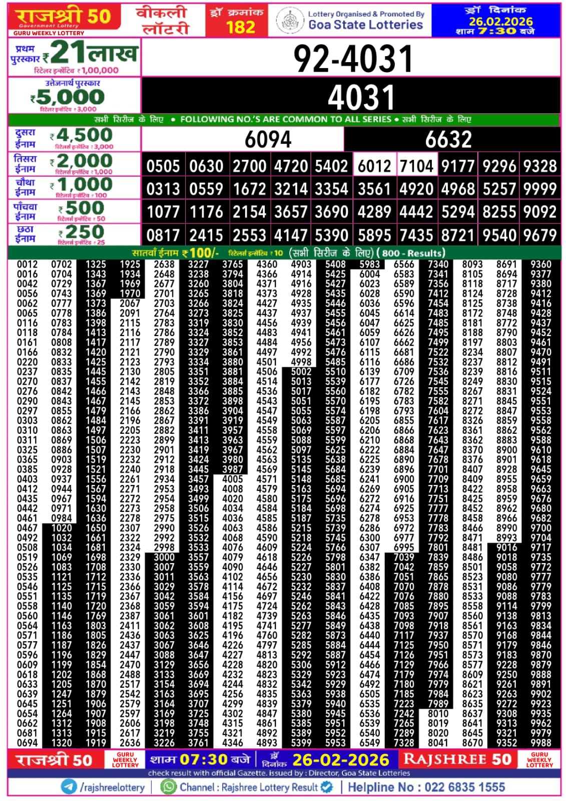 Rajshree 50 7:30 PM Result