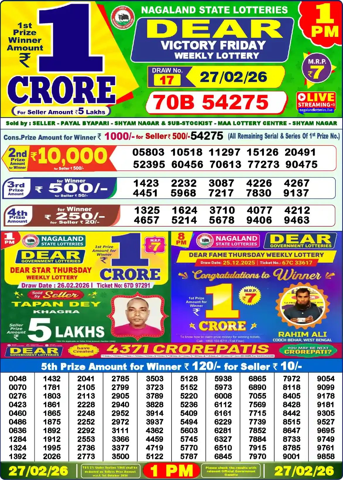 Dear Lottery Result 1&nbsp;PM – Live Draw Image