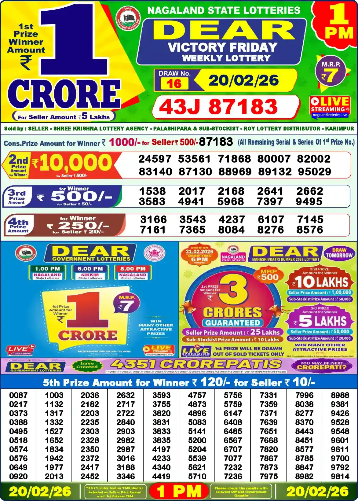 Dear Lottery Result 1&nbsp;PM – Live Draw Image