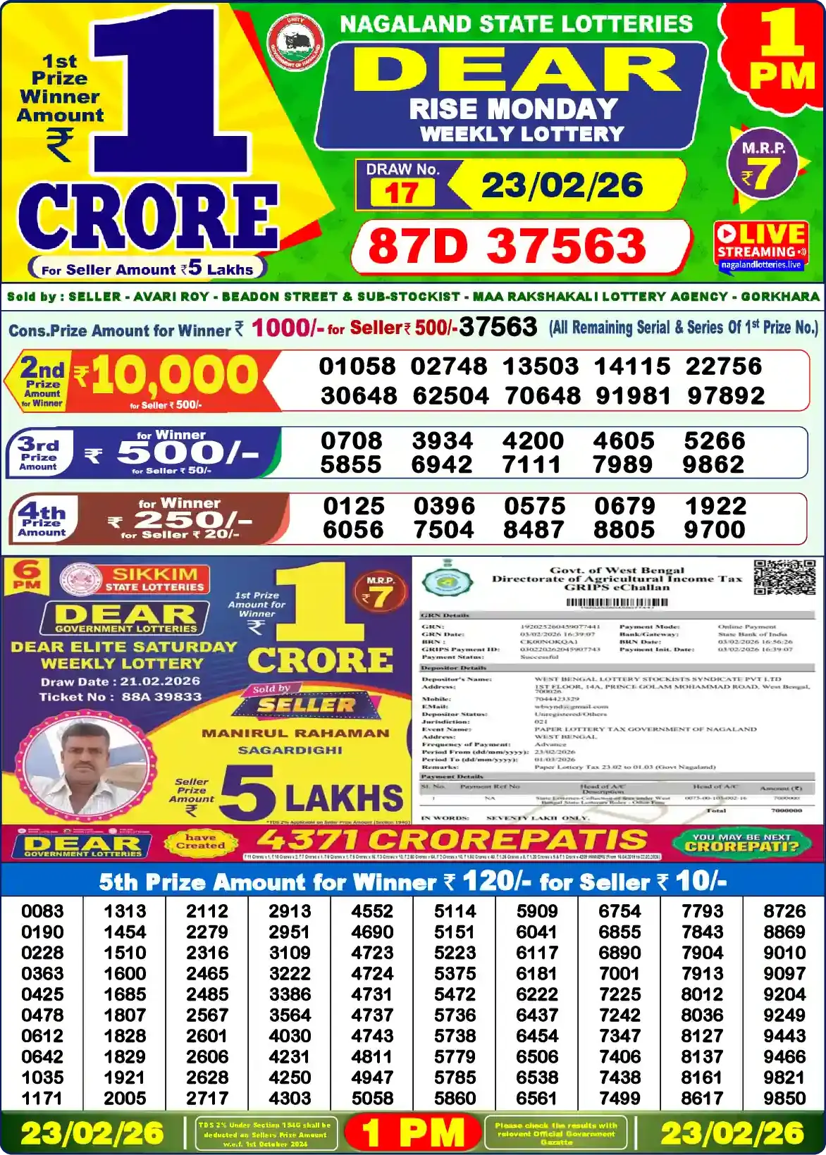 Dear Lottery 1 PM Result