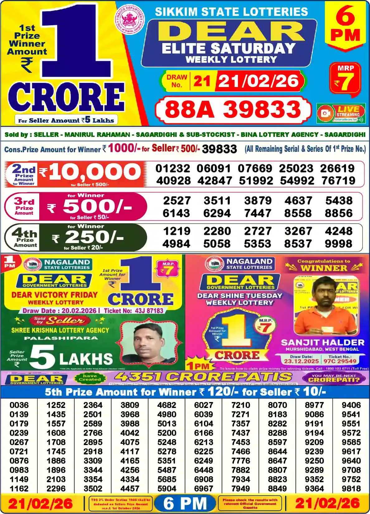 Dear Lottery Result 6&nbsp;PM – Live Draw Image