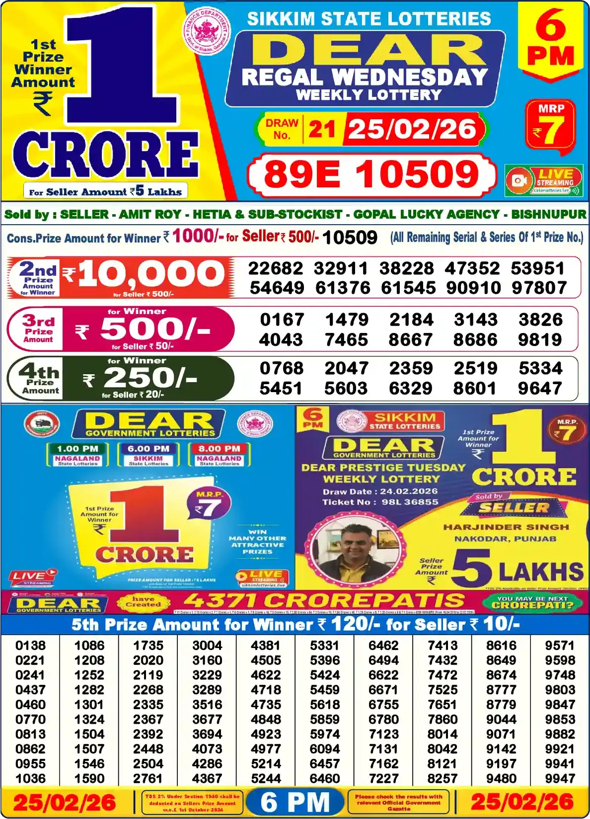 Dear Lottery6 PM Result