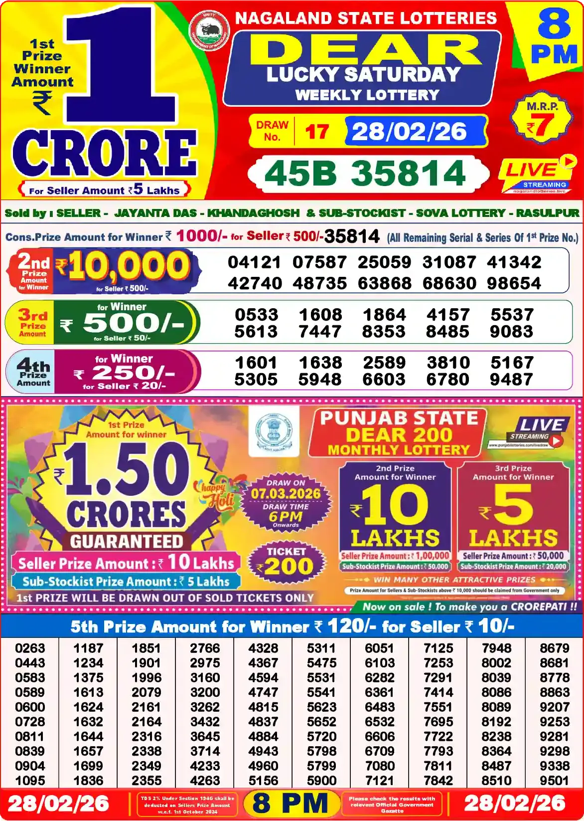 Dear Lottery Result 8&nbsp;PM – Live Draw Image
