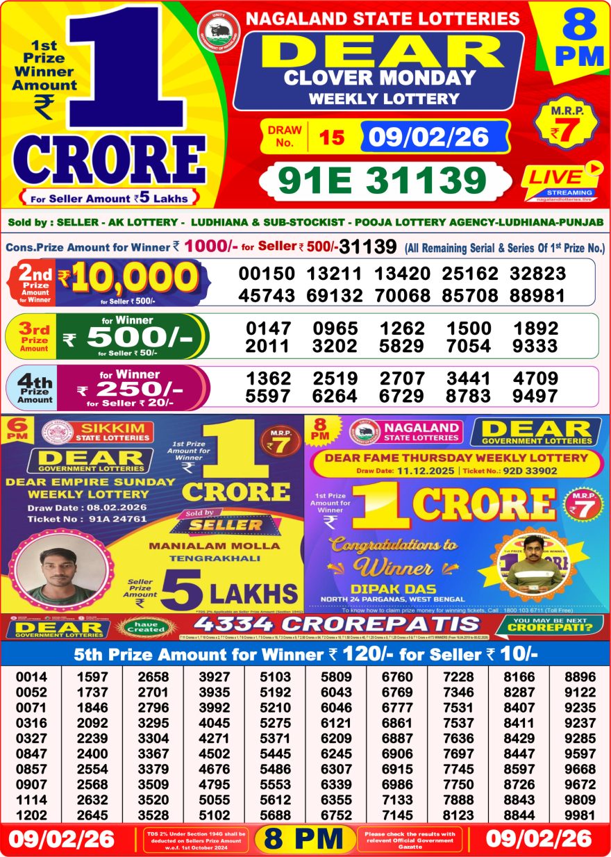Dear Lottery Result 8&nbsp;PM – Live Draw Image