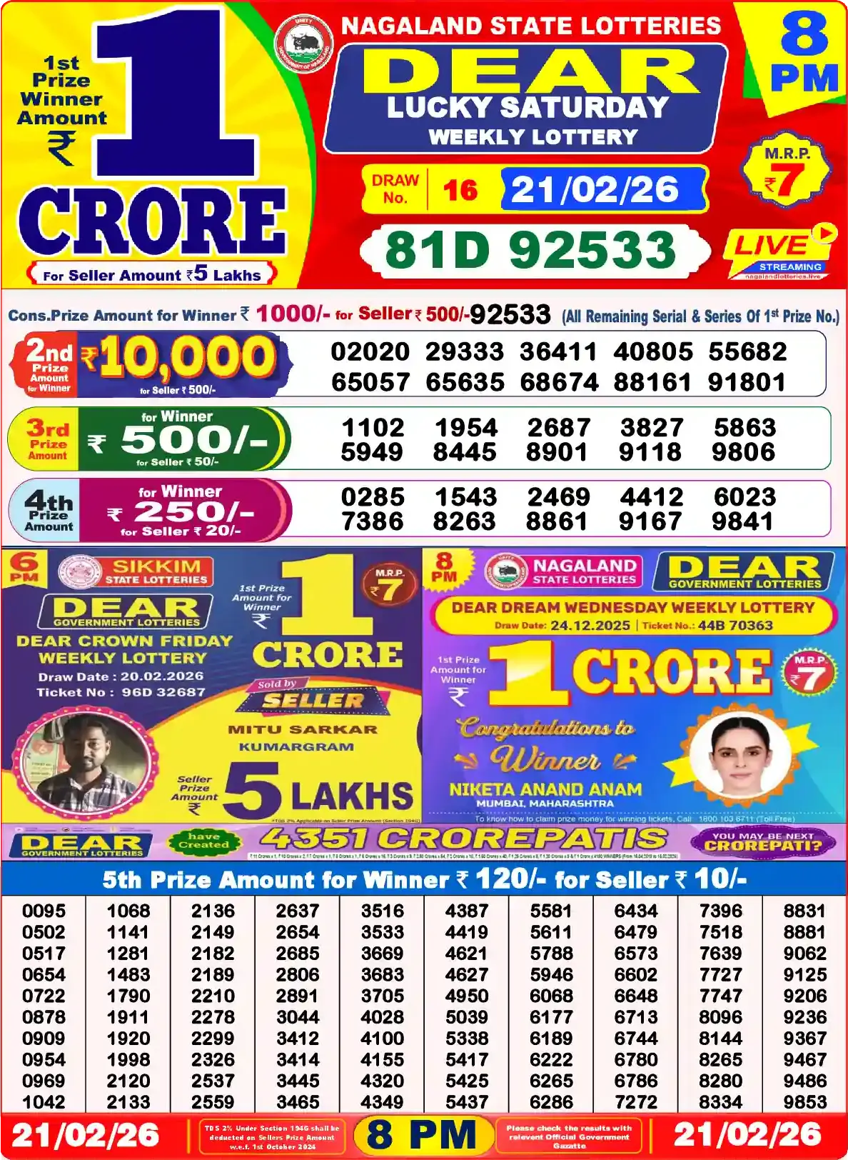 Dear Lottery Result 8&nbsp;PM – Live Draw Image