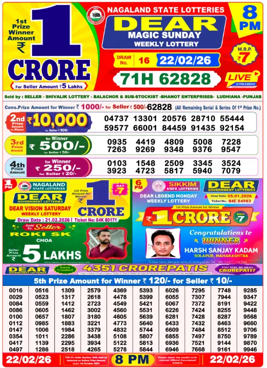 Dear Lottery Result 8&nbsp;PM – Live Draw Image