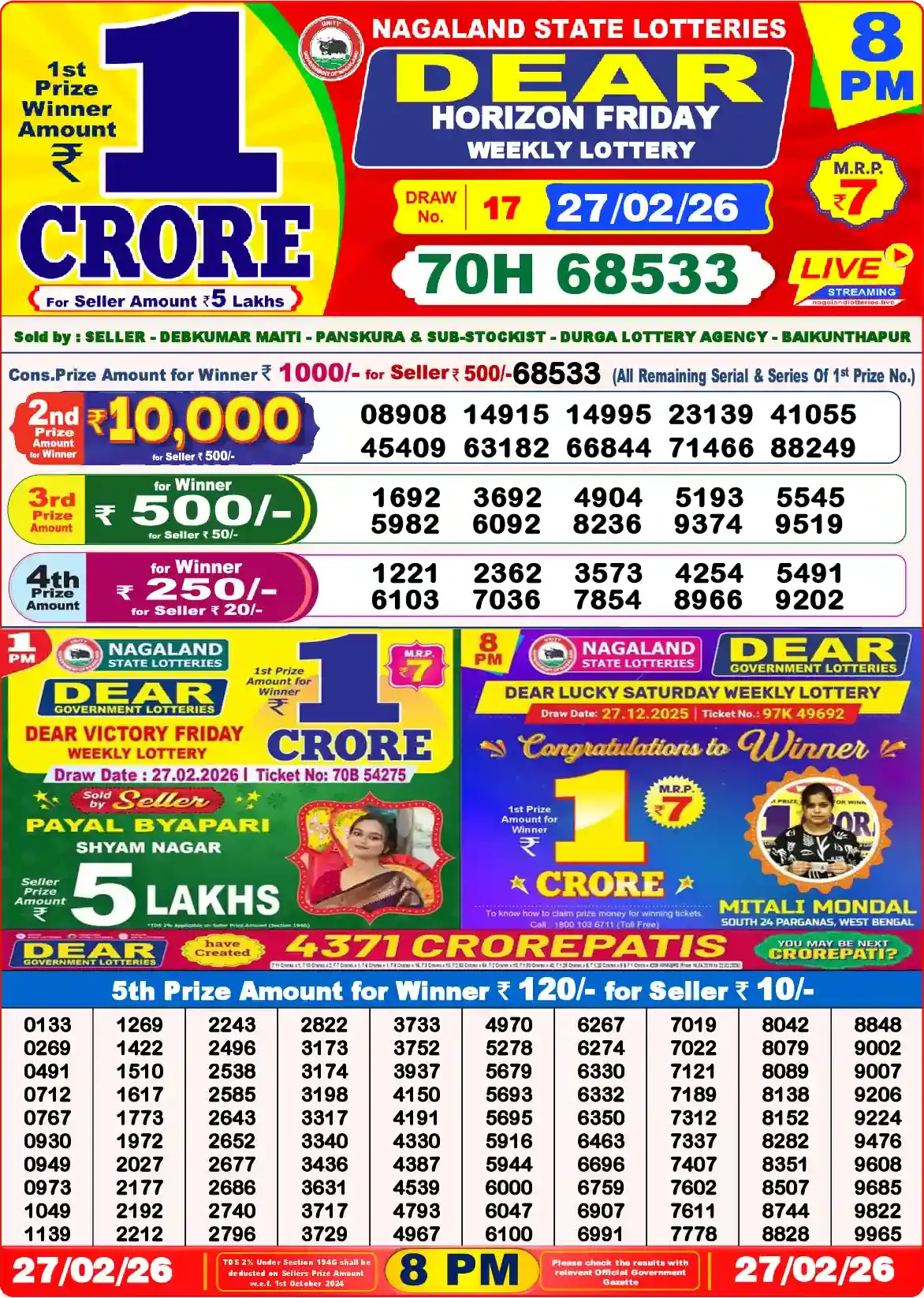 Dear Lottery 8 PM Result