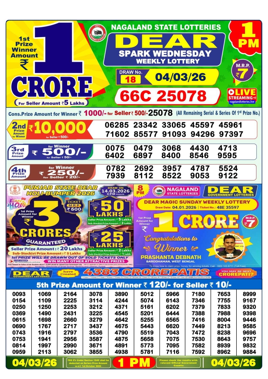 Dear Lottery 1 PM Result