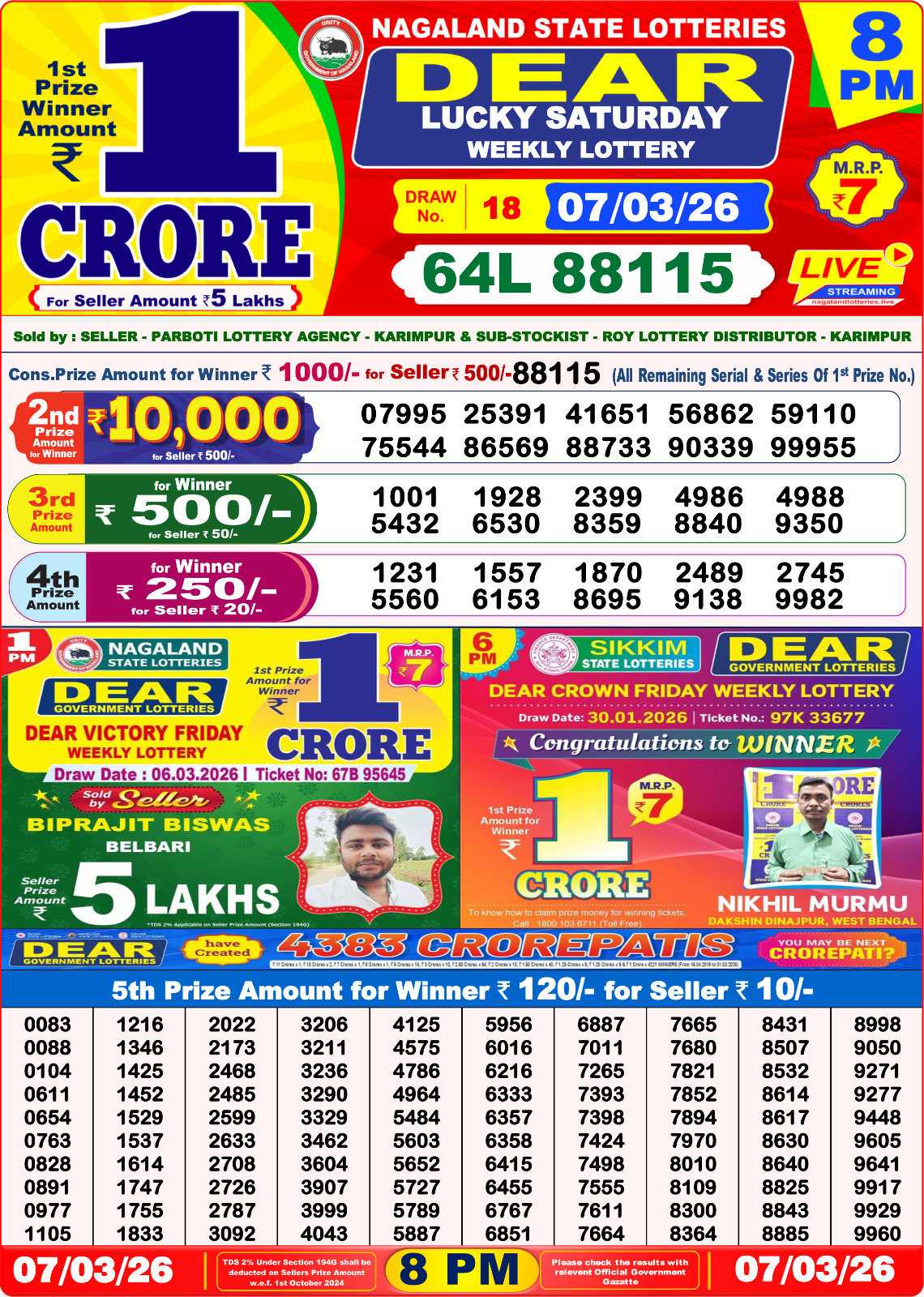 Dear Lottery 8 PM Result