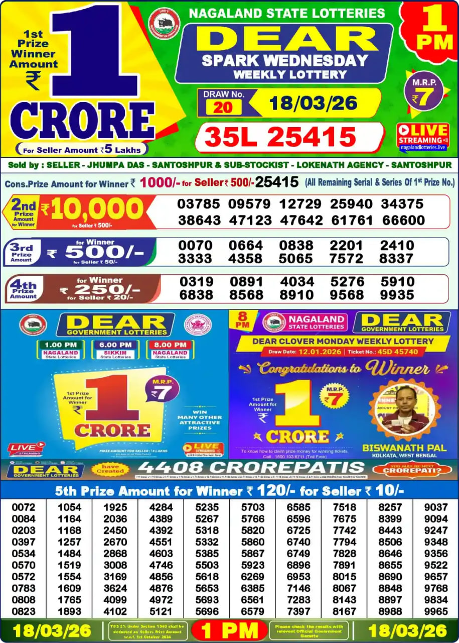 Dear Lottery 1 PM Result