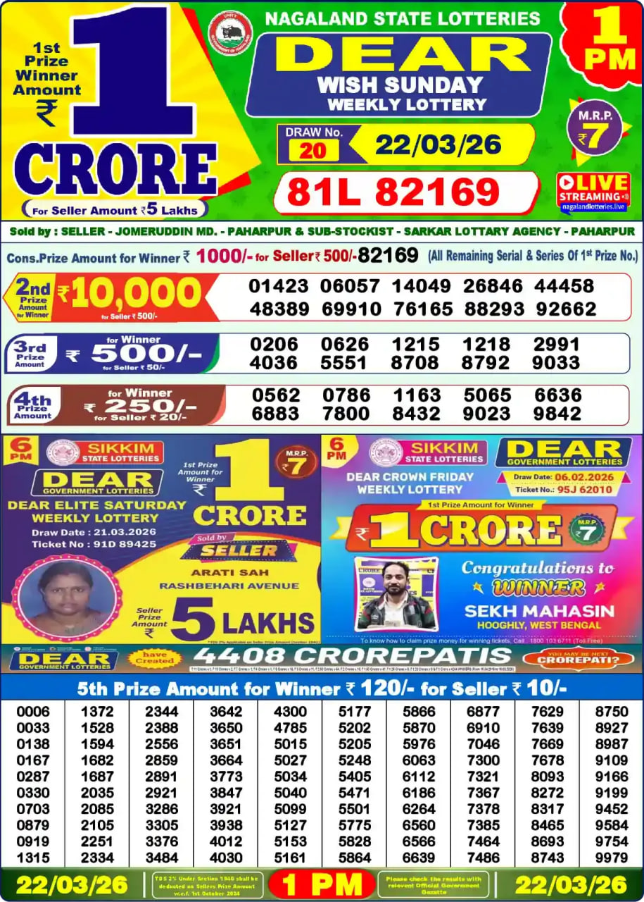 Dear Lottery Result 1&nbsp;PM – Live Draw Image