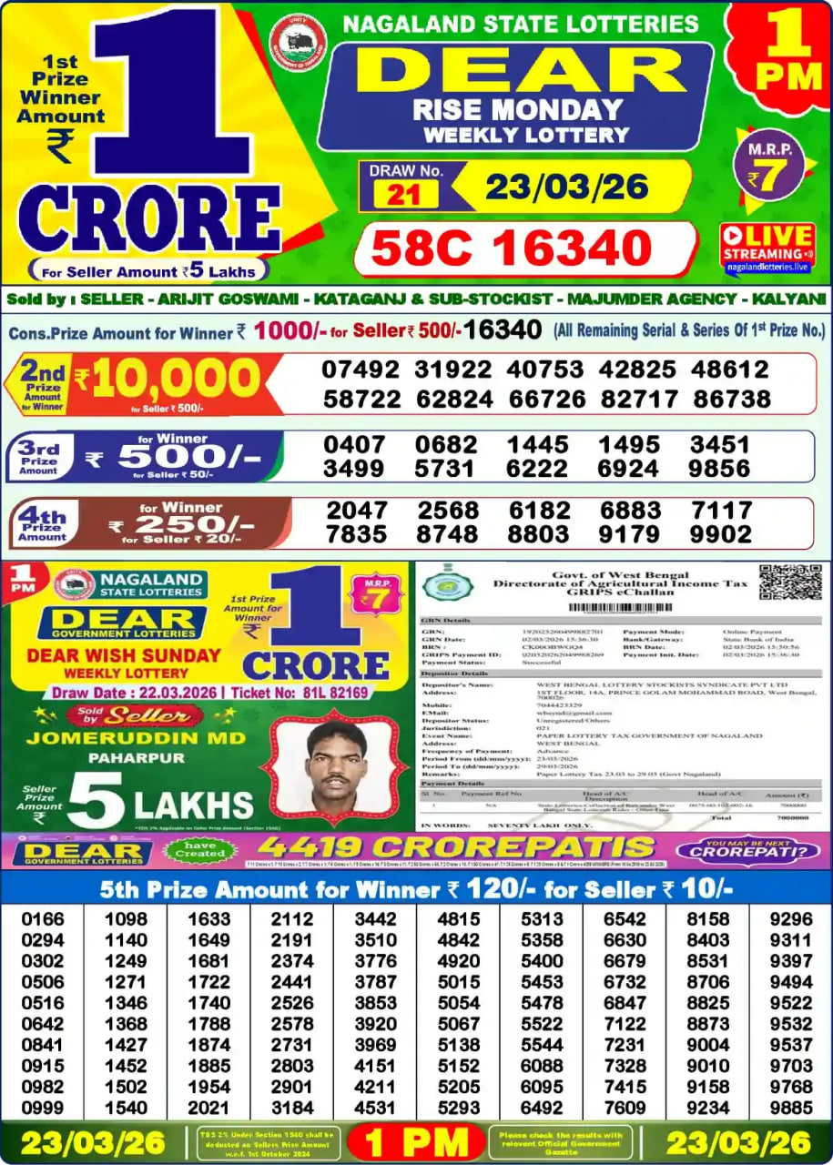 Dear Lottery 1 PM Result