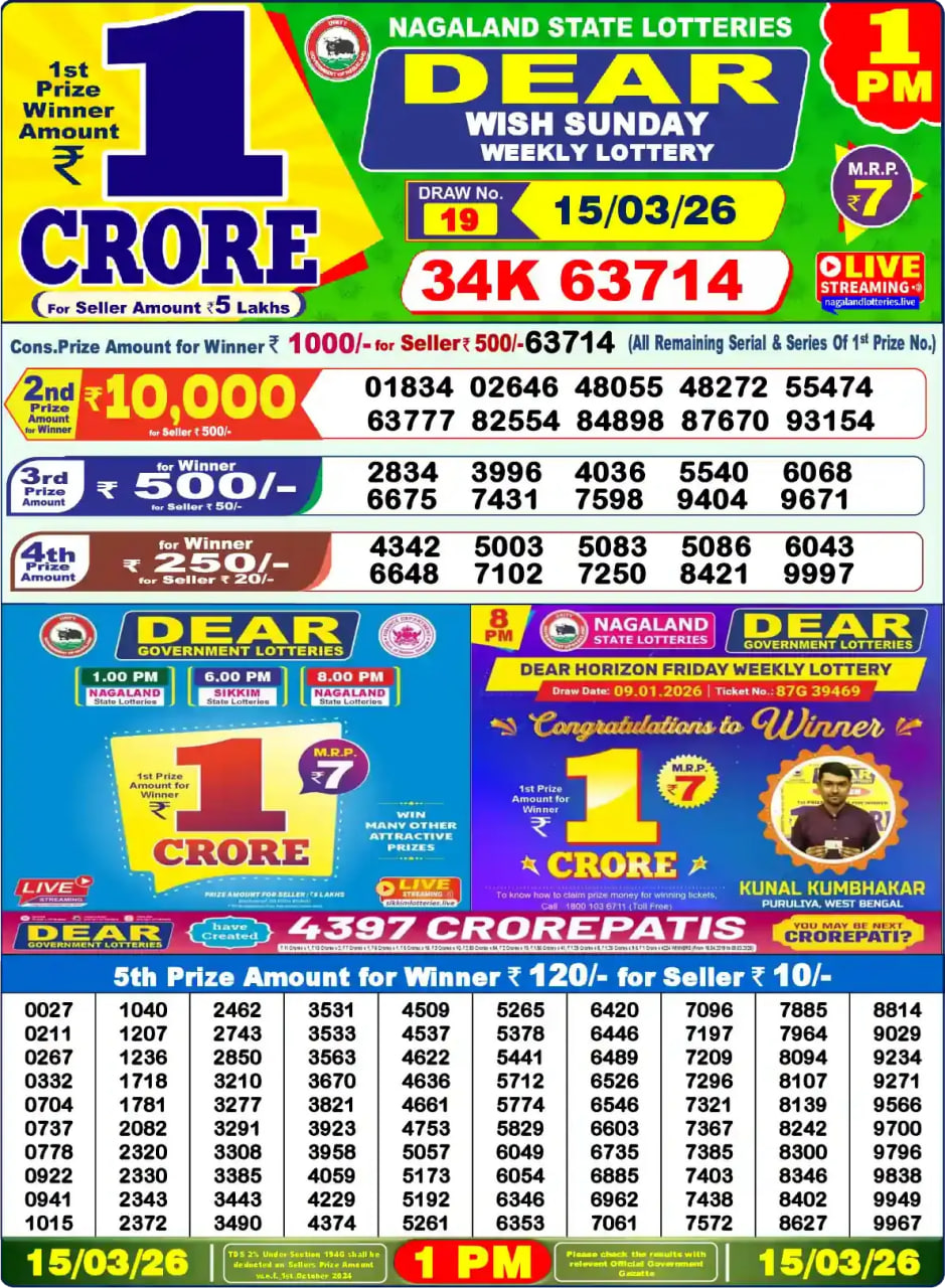 Dear Lottery Result 1&nbsp;PM – Live Draw Image