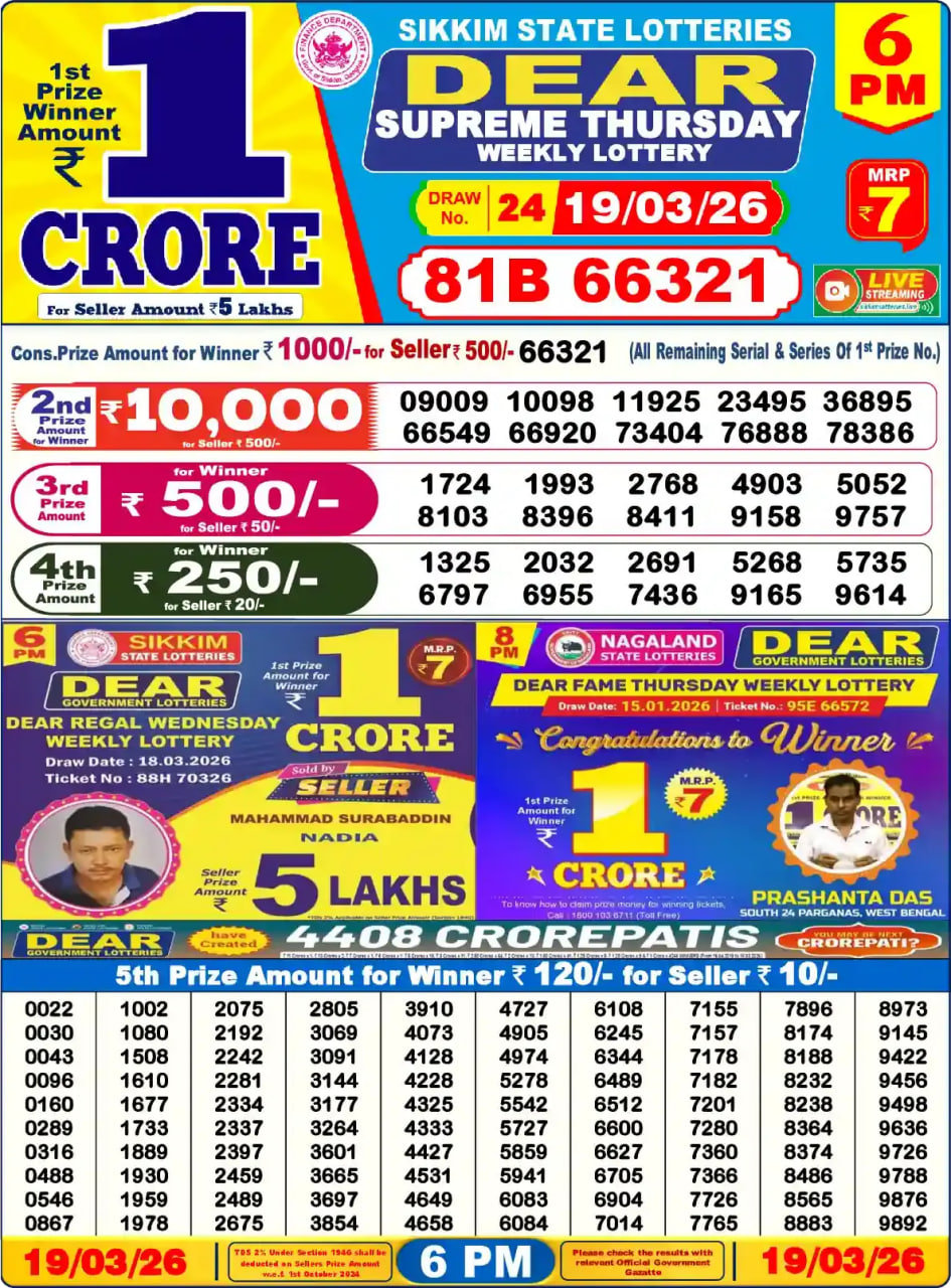 Dear Lottery Result 6&nbsp;PM – Live Draw Image