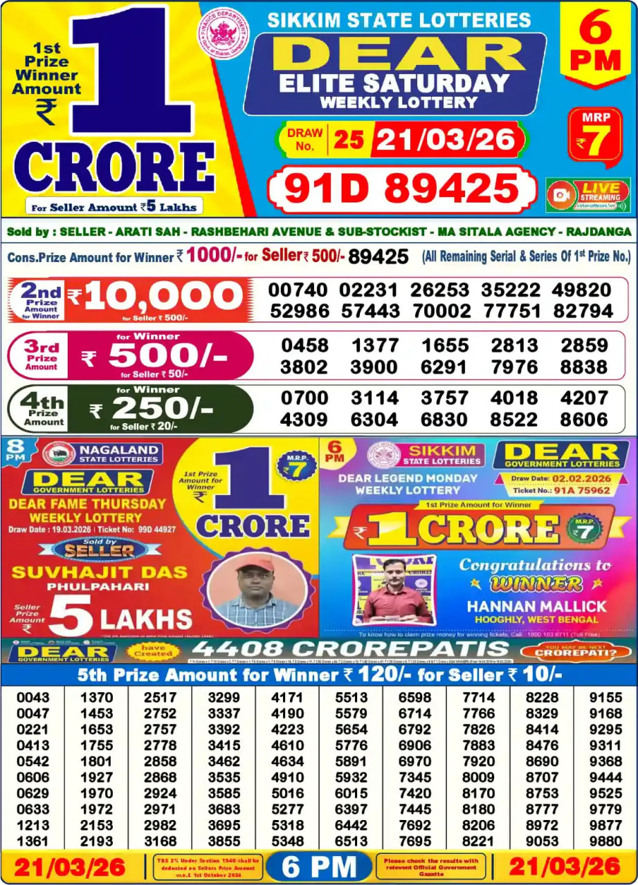 Dear Lottery6 PM Result
