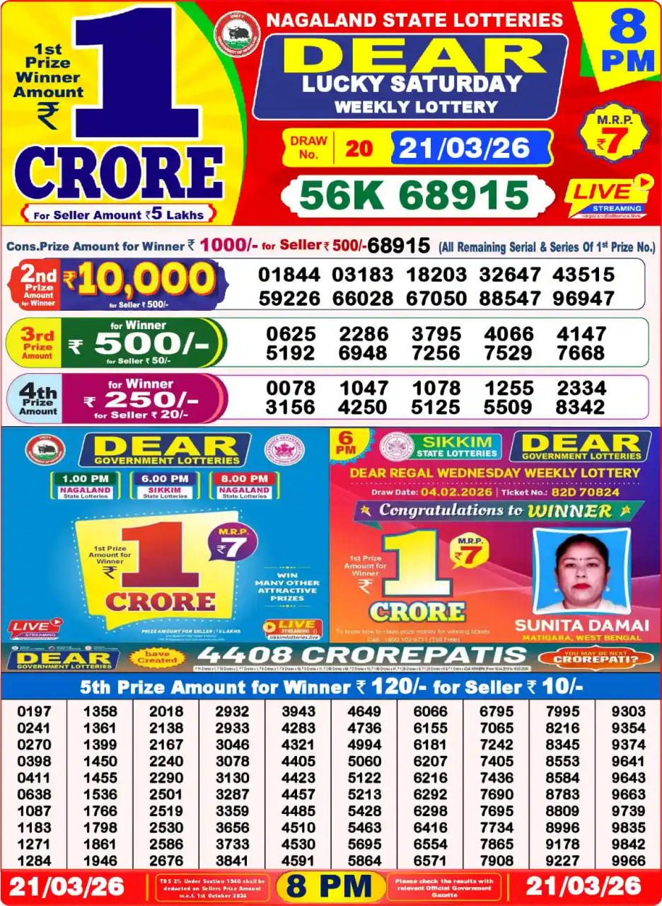 Dear Lottery 8 PM Result
