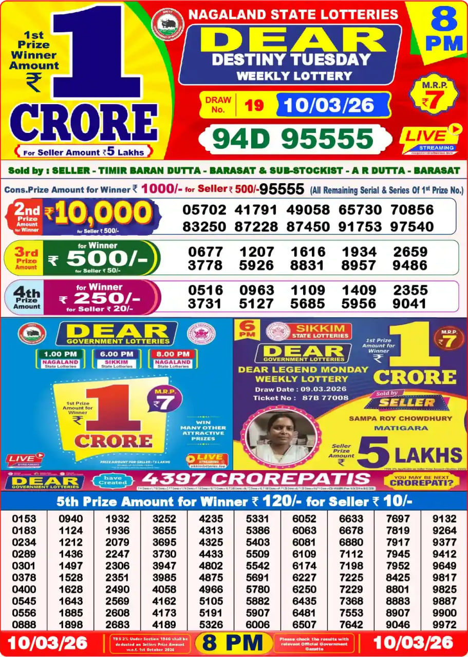 Dear Lottery 8 PM Result
