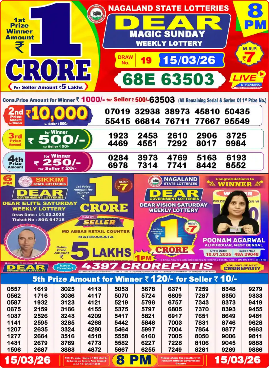 Dear Lottery Result 8&nbsp;PM – Live Draw Image