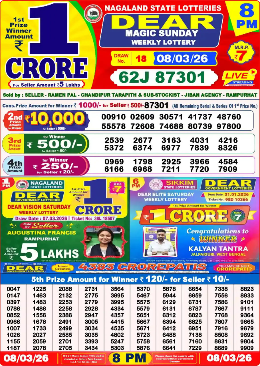 Dear Lottery Result 8&nbsp;PM – Live Draw Image