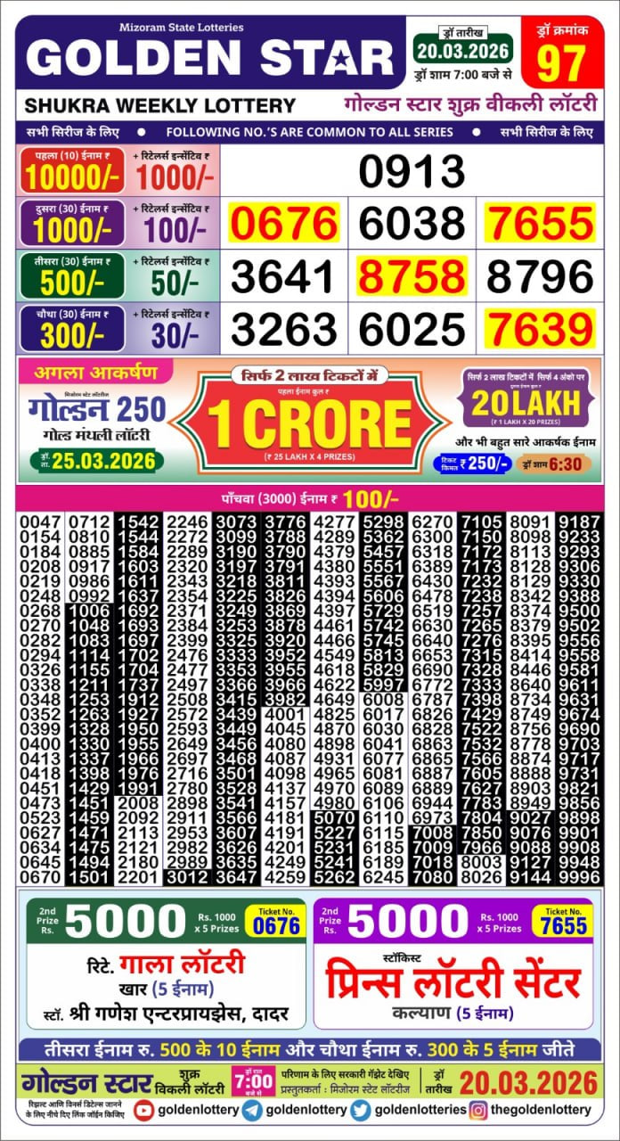 Golden Star 7 PM Result