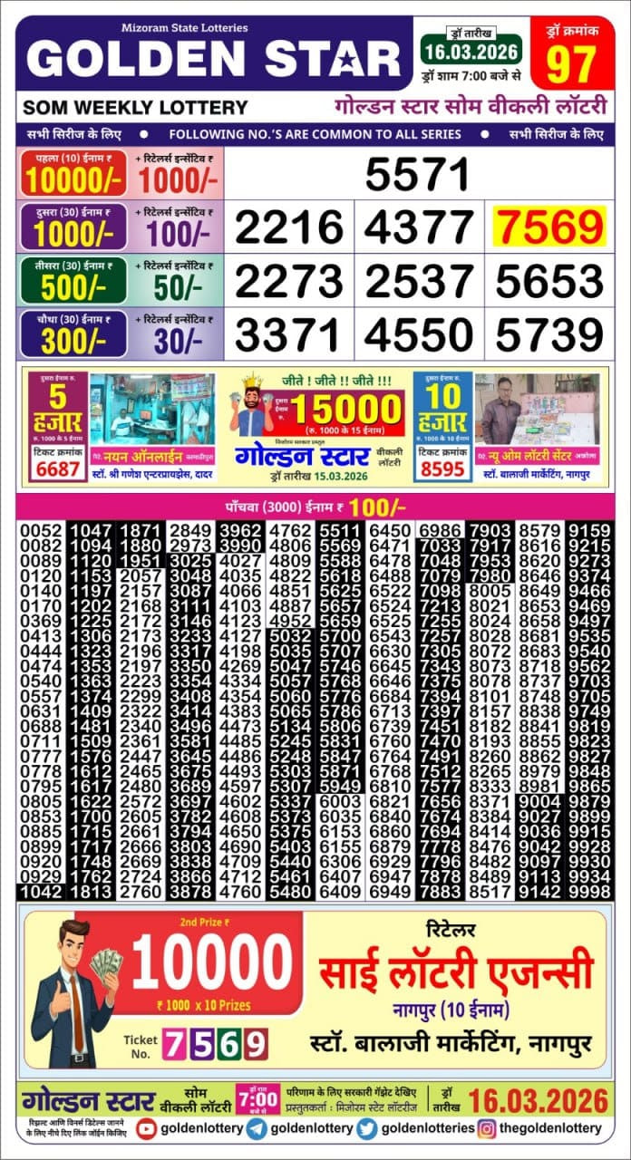Golden Star 7 PM Result